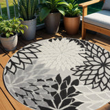5' Black And White Round Indoor Outdoor Area Rug