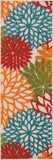 6' Runner Ivory Blue and Orange Floral Indoor Outdoor Area Rug