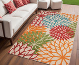 4' X 6' Green And Ivory Floral Indoor Outdoor Area Rug