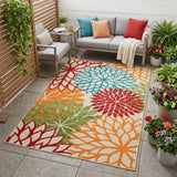 4' X 6' Green And Ivory Floral Indoor Outdoor Area Rug