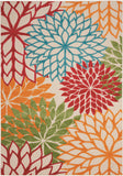 5' X 8' Green And Ivory Floral Indoor Outdoor Area Rug