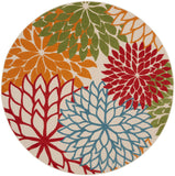 8' Green And Ivory Round Indoor Outdoor Area Rug