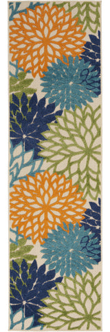 6' Ivory And Blue Indoor Outdoor Runner Rug