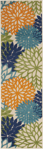 8' X 10' Teal Blue Aqua And Silver Striped Washable Indoor Outdoor Area Rug