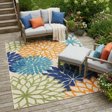 4' X 6' Ivory And Blue Floral Indoor Outdoor Area Rug