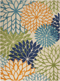 7' X 10' Ivory And Blue Floral Indoor Outdoor Area Rug