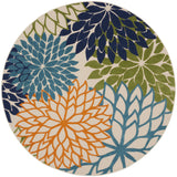 8' Ivory And Blue Round Indoor Outdoor Area Rug