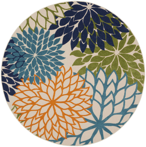 8' Ivory And Blue Round Indoor Outdoor Area Rug