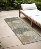 6' Gray And Ivory Floral Indoor Outdoor Area Rug