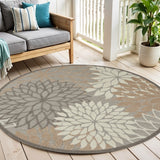 5' Gray And Ivory Round Indoor Outdoor Area Rug