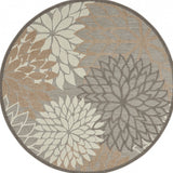 5' Gray And Ivory Round Indoor Outdoor Area Rug