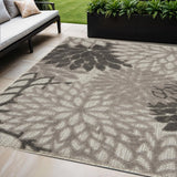 5' X 8' Gray Floral Indoor Outdoor Area Rug
