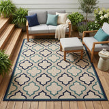 4' X 6' Blue And Ivory Geometric Indoor Outdoor Area Rug