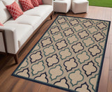 5' X 8' Blue And Ivory Indoor Outdoor Area Rug