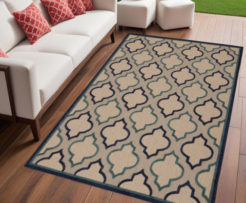 5' X 8' Blue And Ivory Indoor Outdoor Area Rug