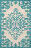 3' X 4' Aqua Damask Indoor Outdoor Area Rug