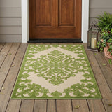3' X 4' Green Damask Indoor Outdoor Area Rug