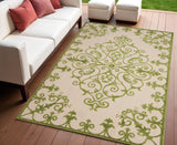 4' X 6' Green Damask Indoor Outdoor Area Rug