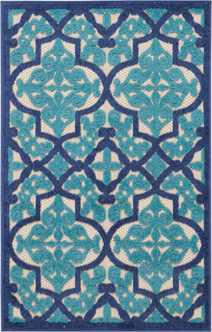 3' X 4' Blue And Ivory Moroccan Indoor Outdoor Area Rug