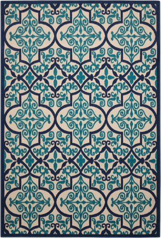 5' X 8' Blue And Ivory Moroccan Indoor Outdoor Area Rug
