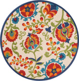 4' Green And Ivory Round Indoor Outdoor Area Rug