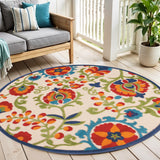 4' Green And Ivory Round Indoor Outdoor Area Rug