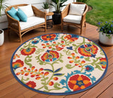 8' Green And Ivory Round Indoor Outdoor Area Rug