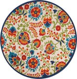 8' Green And Ivory Round Indoor Outdoor Area Rug
