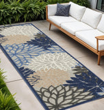12' Blue And Gray Indoor Outdoor Runner Rug