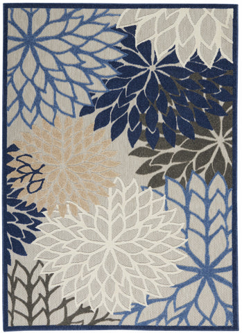 5' X 8' Blue And Gray Floral Indoor Outdoor Area Rug