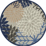 5' Blue And Gray Round Indoor Outdoor Area Rug