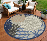 8' Blue And Gray Round Indoor Outdoor Area Rug