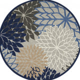 8' Blue And Gray Round Indoor Outdoor Area Rug