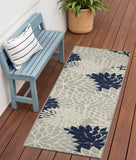 6' Ivory And Blue Floral Handmade Indoor Outdoor Runner Rug