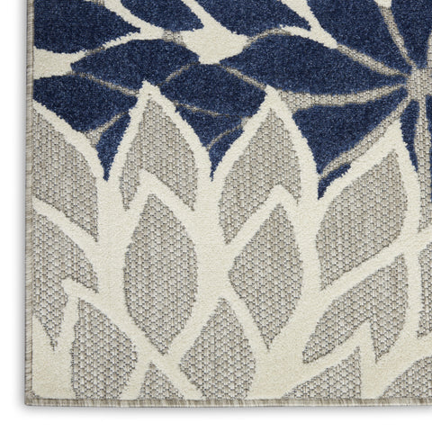6' Ivory And Blue Floral Handmade Indoor Outdoor Runner Rug