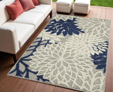3' X 4' Ivory And Blue Indoor Outdoor Area Rug
