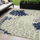 4' X 6' Ivory And Blue Indoor Outdoor Area Rug