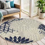 4' Ivory And Blue Round Indoor Outdoor Area Rug