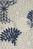 5' X 8' Ivory And Blue Floral Indoor Outdoor Area Rug