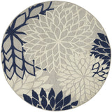 5' Ivory And Blue Round Indoor Outdoor Area Rug