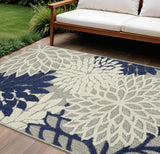 8' X 11' Ivory And Blue Indoor Outdoor Area Rug