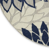 8' Ivory And Blue Round Indoor Outdoor Area Rug