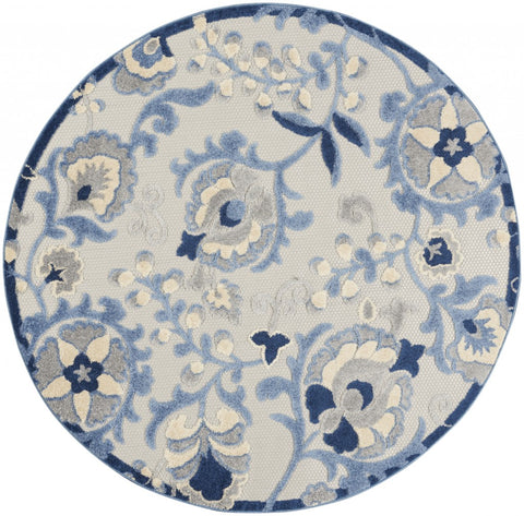 4' Blue And Gray Round Indoor Outdoor Area Rug