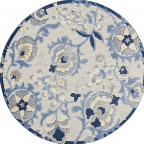 5' Blue And Gray Round Indoor Outdoor Area Rug