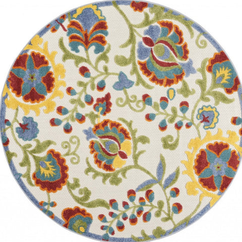 4' Green And Ivory Round Indoor Outdoor Area Rug