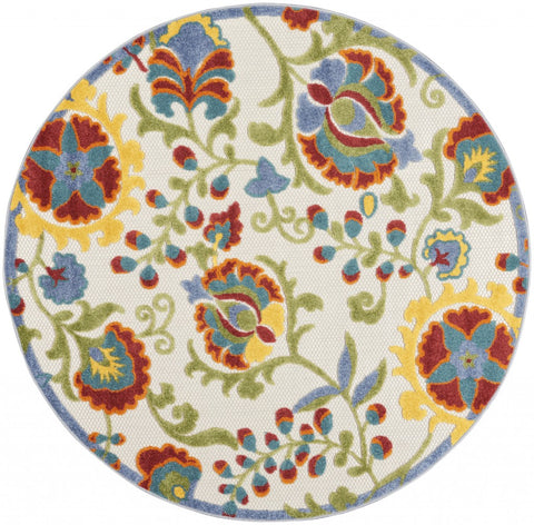 4' Green And Ivory Round Indoor Outdoor Area Rug