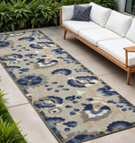 12' Blue And Gray Indoor Outdoor Runner Rug