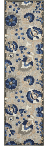 12' Blue And Gray Indoor Outdoor Runner Rug