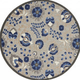 4' Blue And Gray Round Indoor Outdoor Area Rug