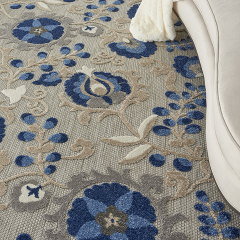 5' X 8' Blue And Gray Floral Indoor Outdoor Area Rug